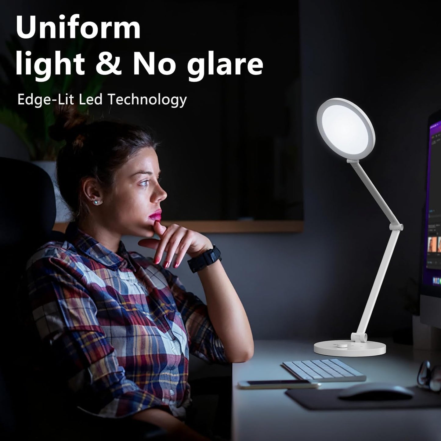 Skiennix Desk Lamp - Metal Swing Arm LED Light with 3 Dimming Modes | 14W 1200LM for Home Office & Streaming