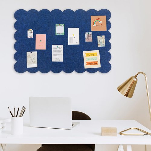 Mooliwe Scalloped Felt Bulletin Board - 48 x 36 Inches Foldable Dark Blue Cork Board Alternative
