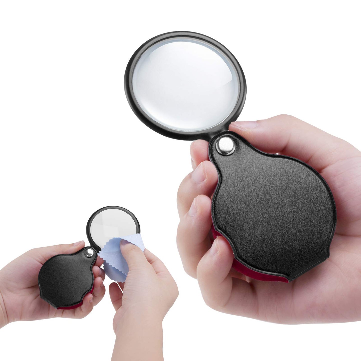2PCS Upgrade Small Magnifying Glasses for Kids/Senior, Pocket Magnifier for Reading/Close Work, Mini Folding Magnifying Magnify Glass with Protective Sheath, Ideal for Repairing/Hobby/Coins, 1.96"