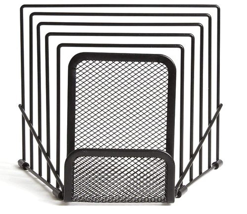1InTheOffice Metal Incline Desktop File Sorter, Wire File Organizer, Multi Step File Organizer, Black Wire Mesh Step Sorter, Wire File Rack
