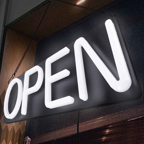 Open Signs for Business,Neon Open Sign Led,20x7 inch with Remote Control,Bright Light Up Sign,Window Door Wall Mounted Bar Coffee Salon Store,12V/2A Horizontal White H