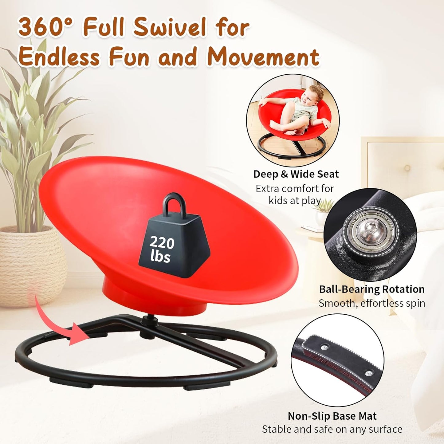 Skiennix Spinning Chair - Sensory Swivel Toy for Autistic Kids Age 3+ | Enhances Motor Skills (Red)