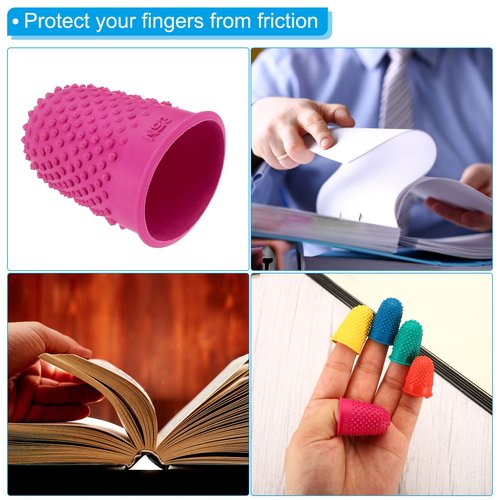 PATIKIL 0.87x1.3 Inch Rubber Finger Tips, 10 Pack Silicone Thumb Fingertip Protector Covers Guard Pads Thimble Grips for Office Counting Sewing, Rose Red XL Size