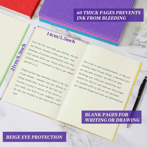 Thenshop 30 Pcs A5 Kraft Notebooks Blank Journal Bulk Unlined Paper Sketchbooks Composition Notebooks 60 Pages 8.3 x 5.5 Inch for Students Office School Back to School Supplies(Bright Color)