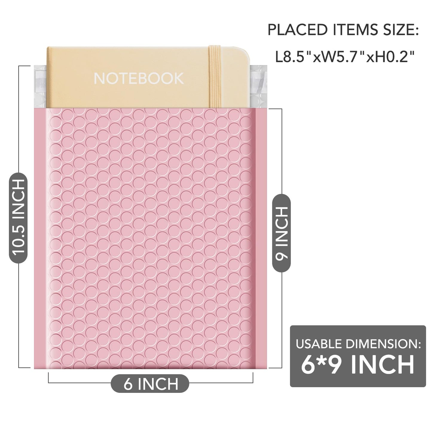 GSSUSA Light Pink Bubble Mailers 6X10 Inches 500 Pack, Padded Poly Bubble Mailer, Small Padded Envelopes Strong Adhesion Bubble Envelopes,Self-Seal Mailing Envelopes for Small Business