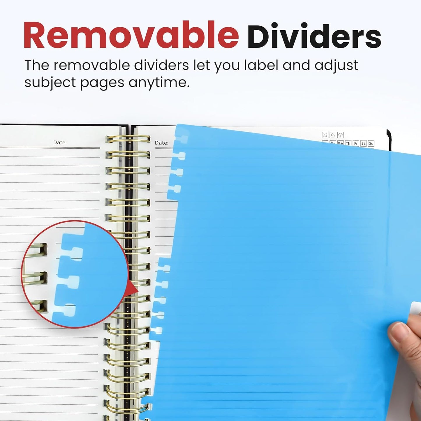 Skiennix Hardcover Spiral Journal - 5 Subject Notebook with Removable Dividers & Tabs | 8.5"x11", Black, 280 Pages