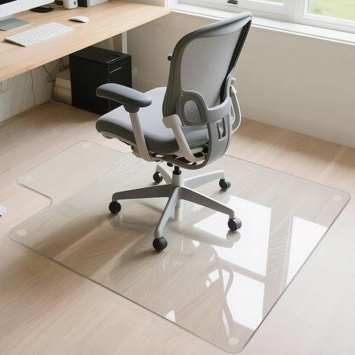 JAMBALAY Irregular Tempered Glass Chair Mat with Lip, 53"x45" Heavy Duty Glass Floor Mat for Carpet/Hard Floors, Carpet Office Chair Mats with Anti-Slip Pads, Thick 0.2″, Clear