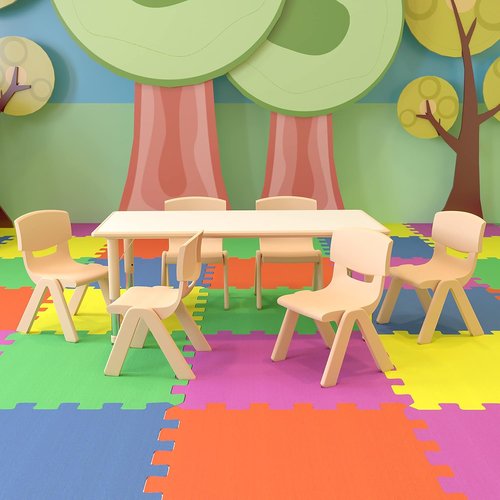 Emma + Oliver Rectangle Activity Table Set - Natural Plastic with 6 Chairs | 23.625" W x 47.25" L