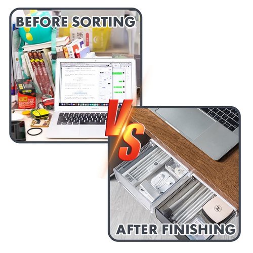 Self-adhesive Under Desk Drawer, 2 Packs Table Hidden Organizer Slide Out Large Storage Desktop Pencil Tray for Office Home School Kitchen (White), Matte White
