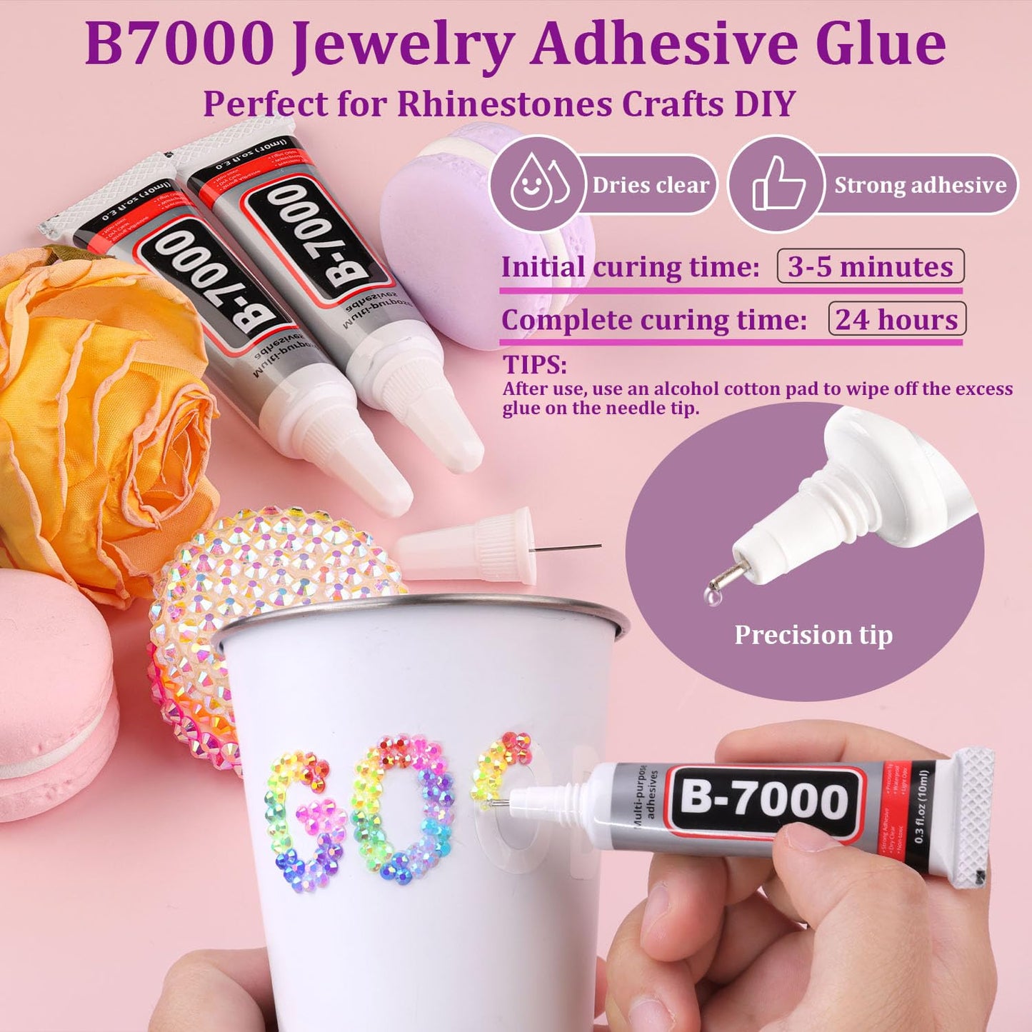 8500Pcs Resin Rhinestones with Tweezers for Crafting, Mixed-Color 5mm Bedazzling Crystal with 3Pcs 10ml B7000 Jewelry Glue for DIY Crafts Clothing Tumblers Shoes Fabric Nail Art