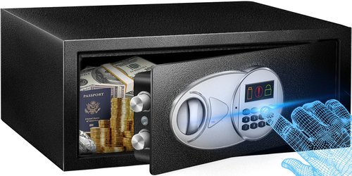 TOTOY 1.2 Cu Ft Small Safe Box For Home Documents with Emergency Battery Box - Steel Fireproof Security Safe Lock Box with Electronic Keypad, LED Sensor Light- Safety Box For Cash, Jewelry, Valuables