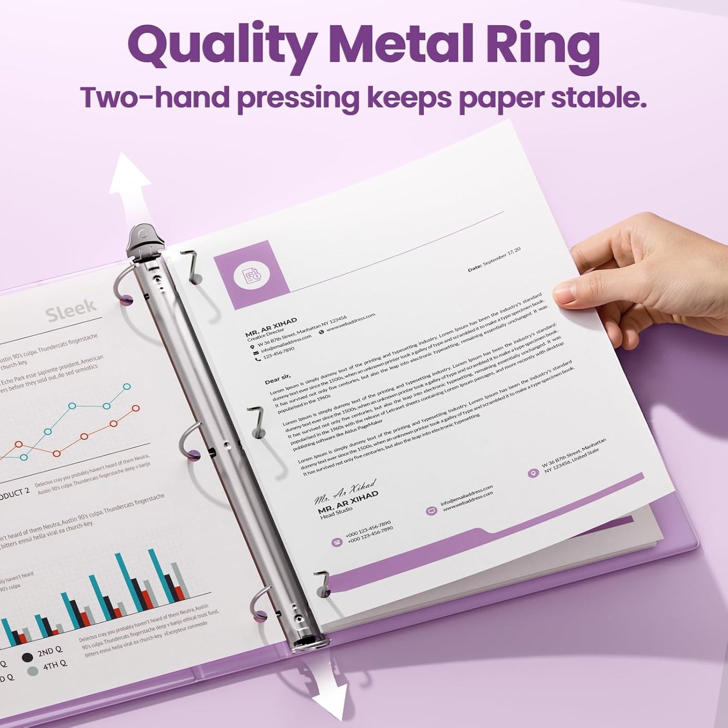 SUNEE 3 Ring Binder - 1.5 Inch D Ring, PVC-Free Clear View - Light Purple, 2 Pack for School & Office