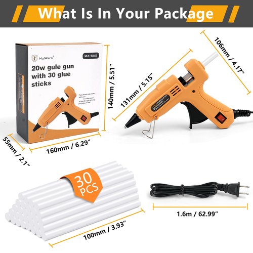 Mulwark Hot Glue Gun and Sticks Set - High-Temp Mini Glue Gun with 30 Glue Sticks - Perfect for DIY Crafts, Repairs, Home, Office & School Projects - 20W Premium Mini Hot Glue Gun