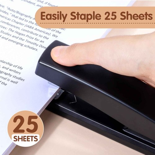 Deli Stapler, 12 Pack Staplers with 12000 Staples and 12 Staple Removers, Staplers for Desk, 25 Sheet Capacity, Black