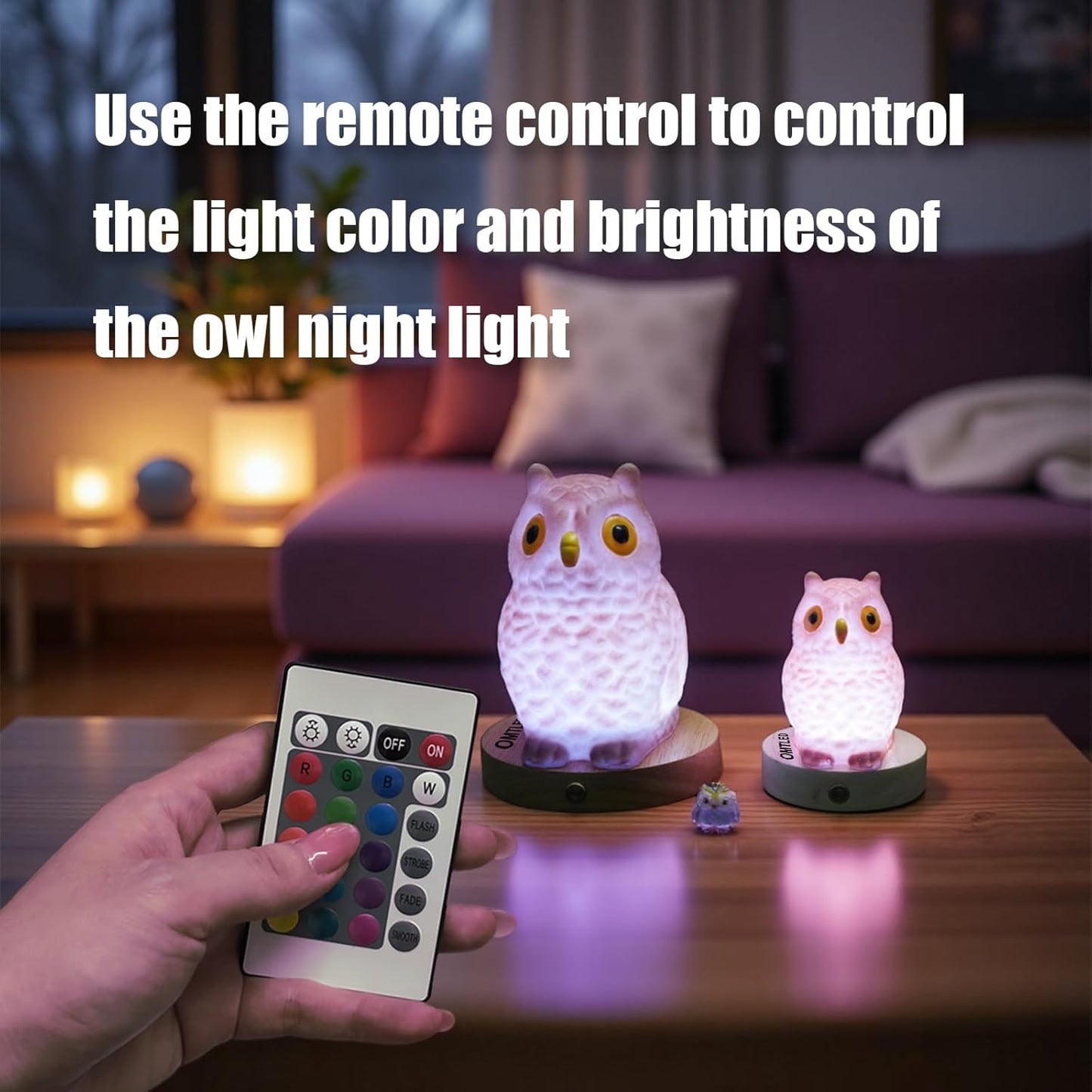 Skiennix Owl Table Lamp - Dimmable LED Night Light with Remote Control | Portable Touch Control (Large)