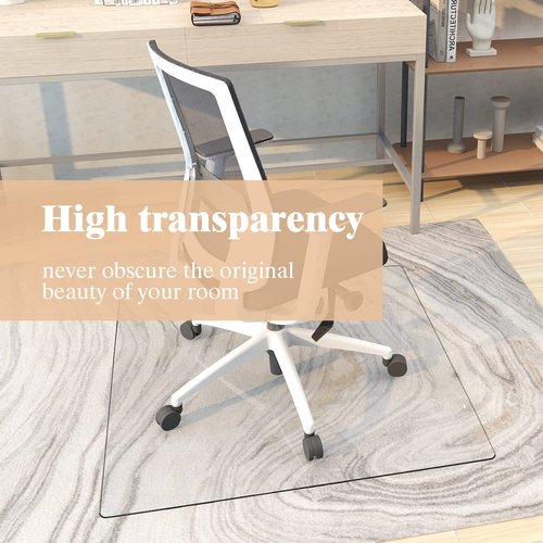 Natsukage Glass Chair Mat 36" x 36" 1/6" Thick Tempered Glass Office Chair Mats Desk Chair Mat for Carpet or Hardwood Floor Computer Chair Mat Floor Protector(Transparent) (A-GE10018-NAT-USAM022)