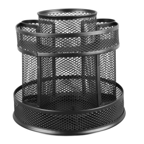 Tyenaza Rotating Pen Holder, Mesh 7 Compartments Strong Metal Rotating Desk Organizer for Family Office Dormitory