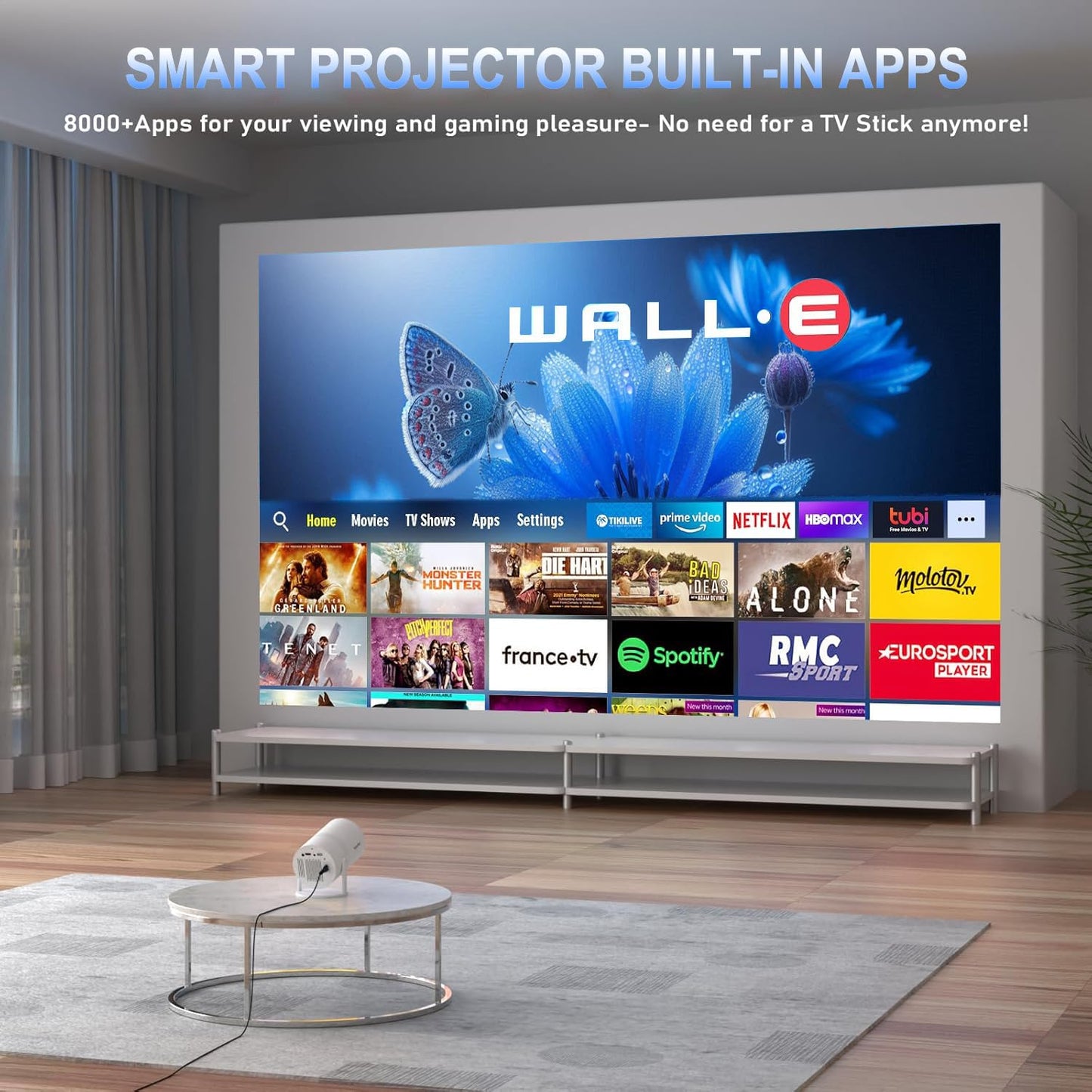 Mini Portable Projector 4K WiFi 6 BT 5.2 Upgraded Portable Projector Full HD Supported for Phone /PC /TV /HDMI /PS5 /Laptop Auto Keystone Home Theater 180° Rotation [Built-in App] White