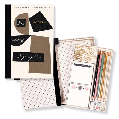 AMÉLIN ARCHIVE Tackle Box with Desk Supplies, Stationery Set with 5 Pencils, Eraser, 2 Sticky Note Pads, & Paper Clips, Moderne