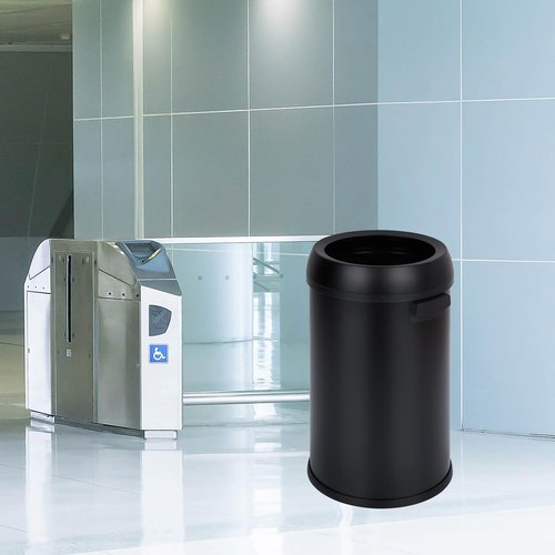 GarveeHome 17 Gallon/65 Liter Open Top Trash Can, Stainless Steel Rubbish Bin, Commercial Grade Waste Container, Round Garbage Can for Outdoor, Home Office, Restaurant, Black