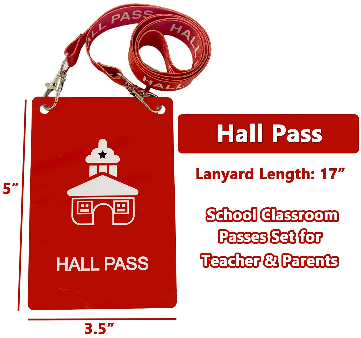 Hall Pass Lanyards with Large Card Passes, Unbreakable School Classroom 5 Inch Passes Set for Teacher Parents(Hall Bathroom Library Office & Nurse),5 Pcs(Hall)