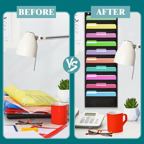 3 Pack 10 Pocket Organization Pocket Chart File Organizer File Storage Pocket Wall File Organizer Folder Chart Organizer Hanging Wall File Paper Folder with 9 PCS Hooks for School Home Office