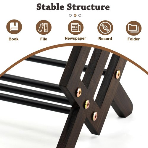 Fox Claw Desktop Bookshelf, Wood Tilting Bookcase with Iron Rack, Book Organizer for CDs/Magazine/Books Display, Storage Rack in Living Room/Studyroom/Home/Office (Brown&Black, 19.68")