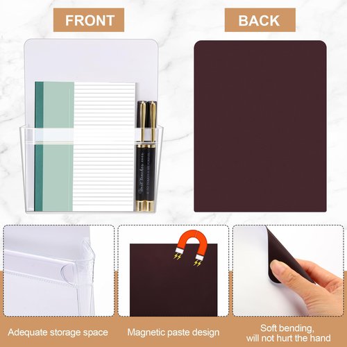 Ctosree 6 Pcs Magnetic File Holder 3 Size Magnetic Pen Holder Refrigerator Magnet Organizer Wall Fridge Pockets Planners Mail Storage Case Pencil Cup for Metal Cabinet Lockers(White)