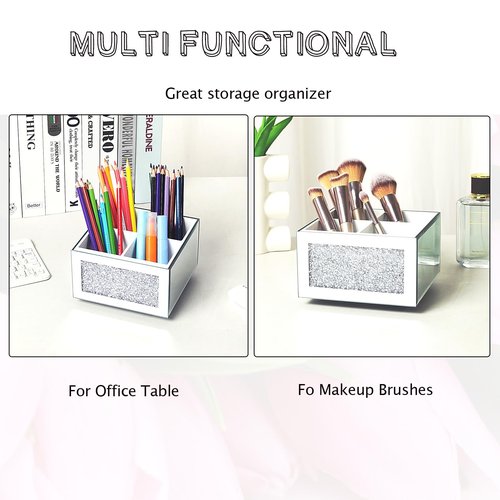 SWTHONY 360 Rotating TV Remote Control Holder Caddy Storage for Table, Silver Bling Crushed Diamond Organizer for Pens and Pencils, Make Up Brushes