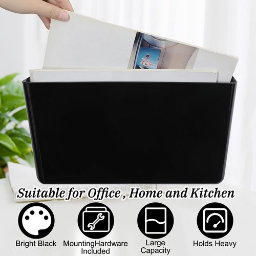 Tenceur 10 Pcs Single Pocket Wall Mount File Holder Black Plastic Wall Pocket with Screws and Tape Hanging File Organizer Letter Holder for Home Letters Mail Magazine Office