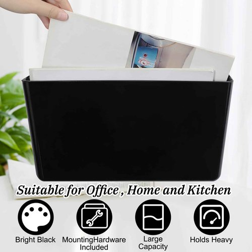 Tenceur 12 Pcs Plastic Single Pocket Wall Mount File Holder with Double Sided Adhesive Tape and Screws Wall File Hanging Folder Letter Paper Mail Organizer for Office Home Classroom(Black)