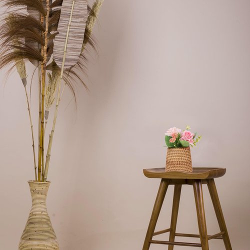 Cabilock Vietnamese Woven Rattan Pen Holder - Multi-Functional Desk Organizer & Decorative Flower Vase for Home Decor Cone-Shaped Storage Basket