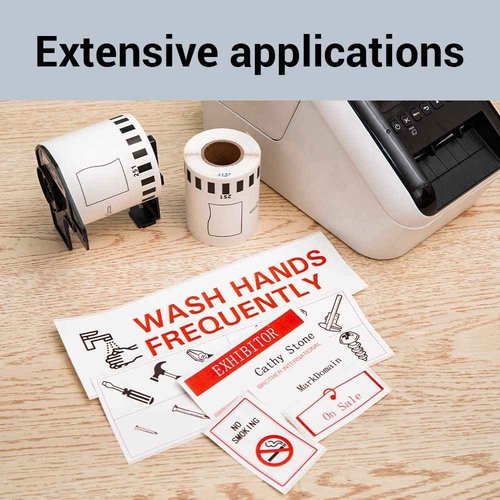 MarkDomain 6 Rolls DK-2251 Black/Red Continuous Length Label Replace for Brother DK 2251 White Paper Tape 2.4in x 50ft Compatible QL-800, QL-810W, QL-820NWB