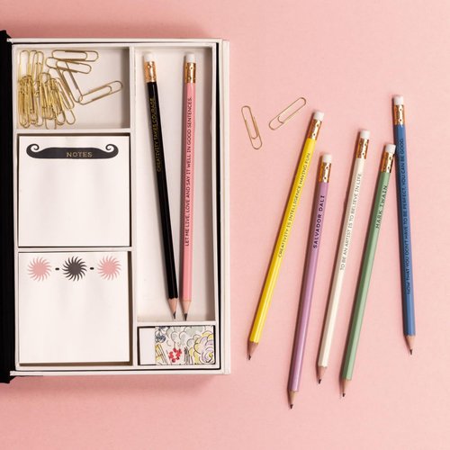 AMÉLIN ARCHIVE Tackle Box with Desk Supplies, Stationery Set with 5 Pencils, Eraser, 2 Sticky Note Pads, & Paper Clips, Moderne
