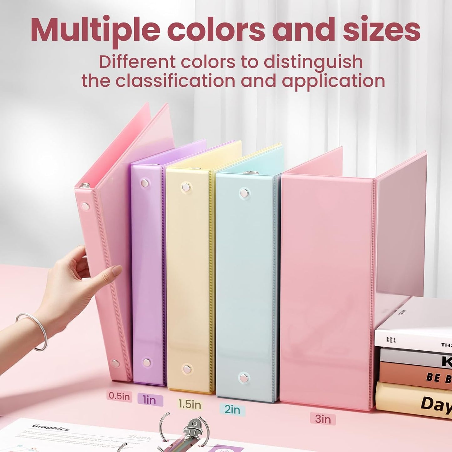 SUNEE 3 Ring Binder - PVC-Free Clear View Design | Fits 8.5x11 Inches - Pink, Perfect for School & Office
