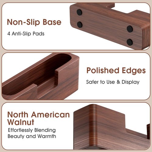 MaxGear Walnut Wood Business Card Holder - Elegant Desk Display Stand | Curved Office Organizer, 1 Pack