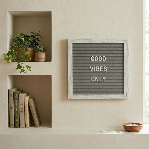 C CRYSTAL Lemon Felt Letter Board - 10x10 Inch Rustic Gray Design with 336 Changeable Letters & Symbols