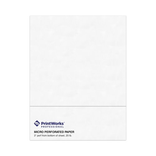 PrintWorks Professional 3" Horizontal Perforated Paper 8.5” x 11” - Perfect For W-2, 1099, & Statement Use - Made in the USA - 500 Sheets - 20 lb - Printer Compatible - White (04167)