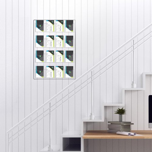 Ripeng 16 Pocket Vertical Business Card Holder Wall Mount Clear Sticker Display Rack Acrylic Business Card Holder Display Vertical Multiple Clear Acrylic Organizer for Home Office Wall