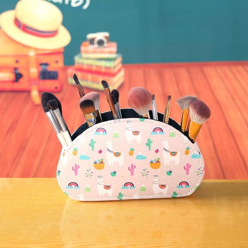 LINKWELL Cute Remote Control Holder, PU Leather Remote Control Holder Organizer with 5 Compartments, Tabletop Storage Remote Basket for TV, Office Supplies, Llama Pattern PH63