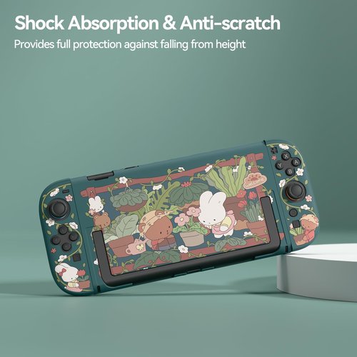 GeekShare Protective Shell Compatible with Switch 2, Kawaii Cartoon Dockable Case for Switch 2, Anti-Scratch and Shock-Absorption Design Cover Skin - Bunny Garden