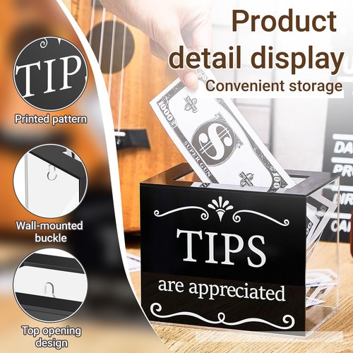 LYLHZRMDGC Acrylic Tips Jar Money Storage Container, Tip Box for Bartender Bars Restaurants Musicians, 6 x 4 x 5 Inch Donation Raffle Suggestion Box, Send Goods from Local Warehouse