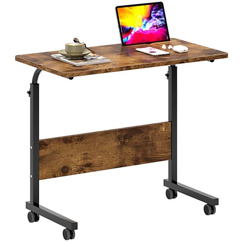 SDHYL Mobile Stand Up Desk Adjustable Laptop Workstation with Wheels, 31.5 Inch Student Sit Stand Desk, Mobile Ends, Rustic Brown
