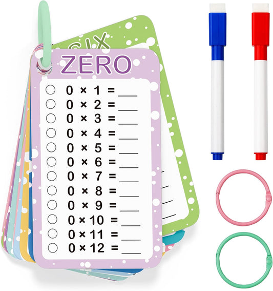 Slapaflife Multiplication Flash Cards - Engaging Times Table Learning Tool | 13 Pcs with Markers & Rings for Grades 1-3