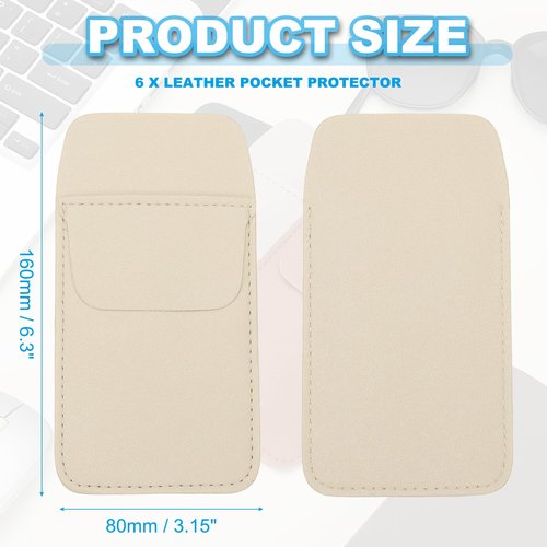 PATIKIL 6 Pack Leather Pocket Protector, MultiPurpose Pen Pocket Protector Pen Holder Organizer Pouch Pencil Sleeve for Heavy Duty Shirts Lab Coats Pointers Notes Card Office, Beige