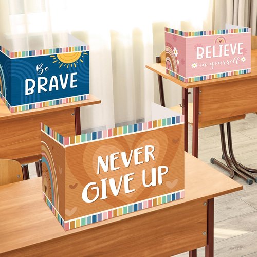 Affrolling 24 Pcs Inspirational Privacy Folders Bulk for Students Cardboard Privacy Boards Desk Divider Panel Waterproof Testing Divider for Classroom Teacher Back to School Study Supplies (Boho)