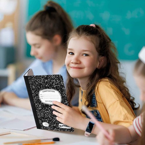 EXTRIC Composition Notebook Wide Ruled – 48 Pack Bulk Wide Ruled Composition Notebooks for School, 200 Pages (100 Sheets) No Bleed Composition Book Black Marble 9.75 x 7.5 in