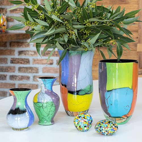 Ca D Oro Big Ball Glass Paperweight Multicolor Confetti Hand Blown Murano-Style Art Glass