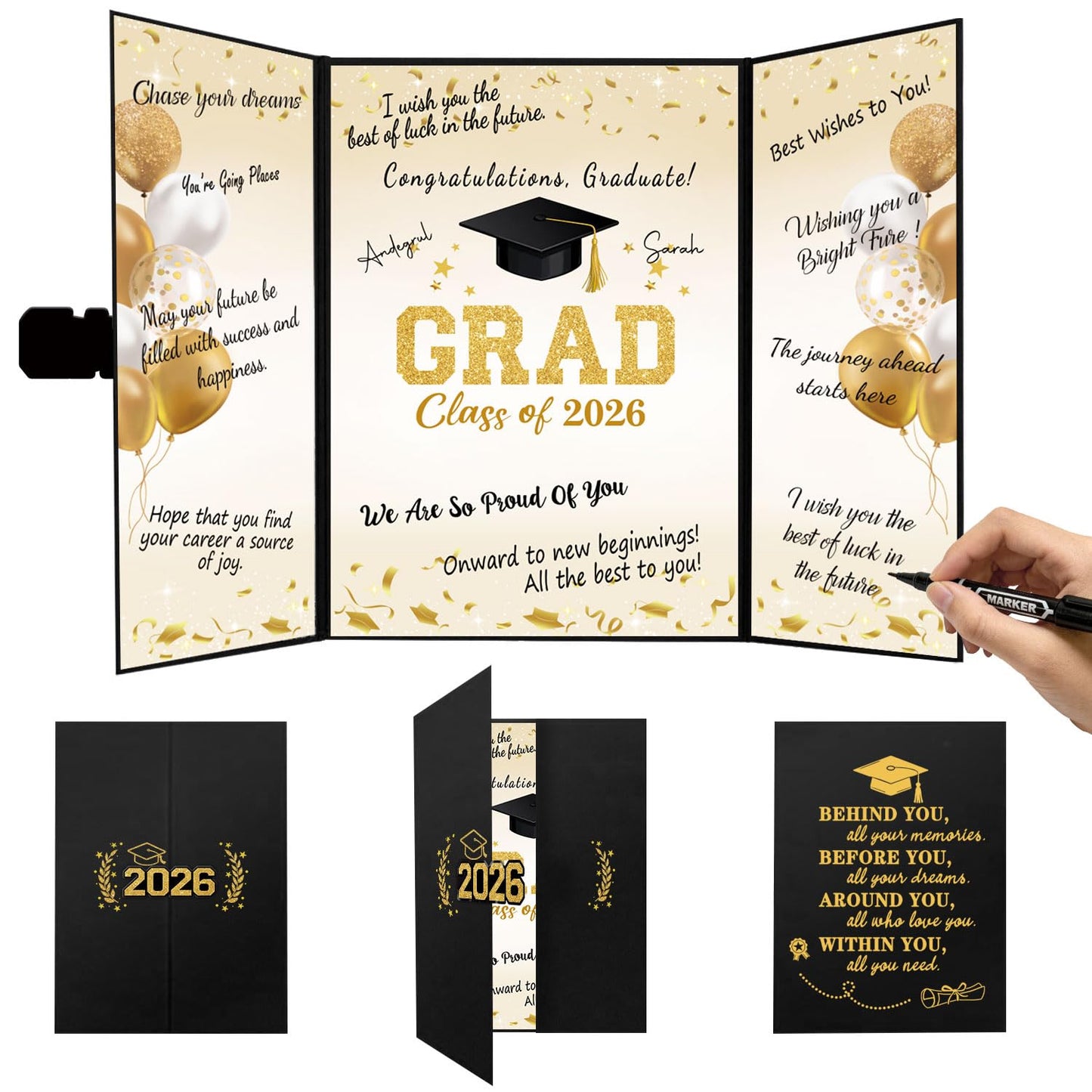 QIYANPAX 2026 Graduation Guest Book Alternative, Black and Gold Graduation Decorations Class of 2026, Graduation Signature Book, Congrats Grad Sign in Board, Graduation Gifts for Her Him