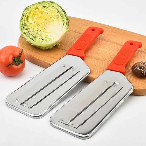 Stainless Steel Shredder Knife, Cabbage Shredder–Dual Stainless Steel with Cut-Proof Hand Tools for Salad Prep, Slaw, Lettuce, Carrots, Cucumbers, And More – Compact, Easy-to-Clean (Red-Black)